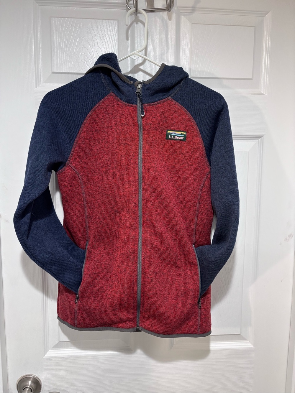 L.L. BEAN Kids' Red & Navy Full-Zip Hooded Sweater Jacket